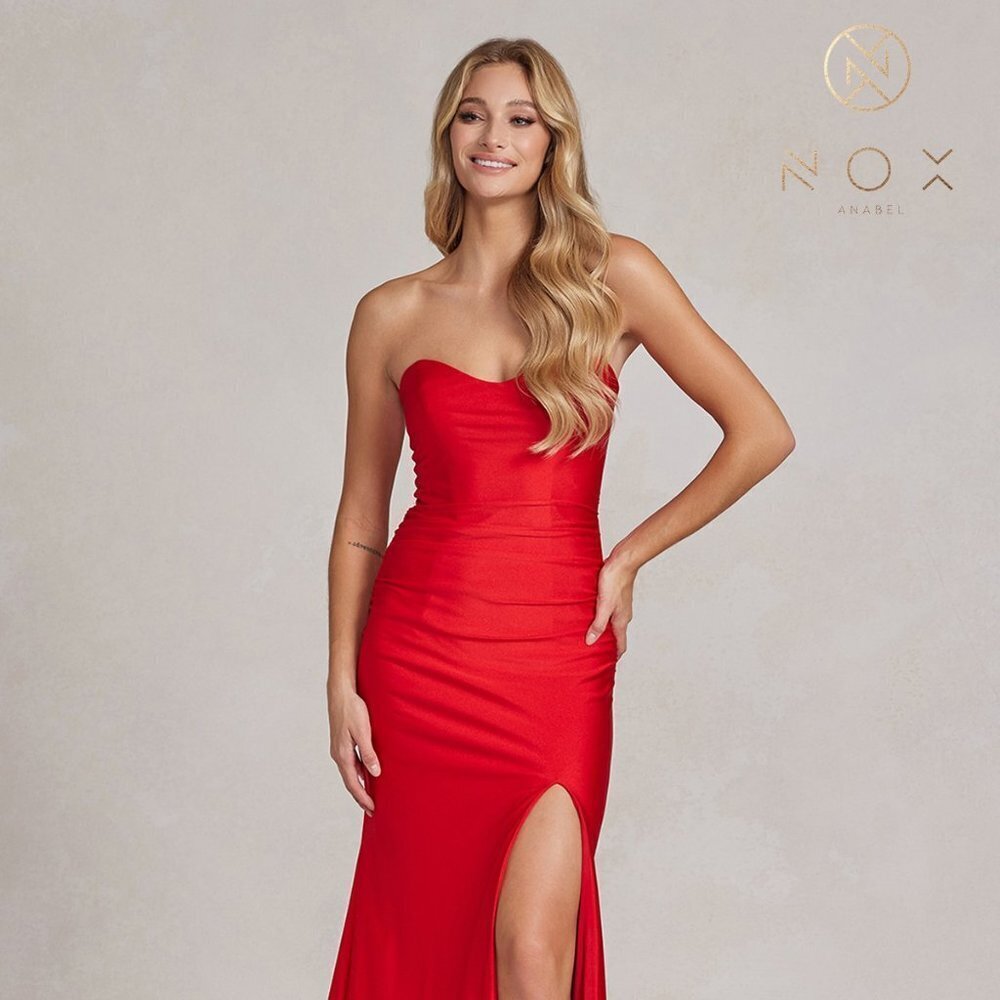 NEW LONG OFF THE SHOULDER STRAPLESS SHEATH GOWN WITH CUT OUT BACK & ZIP NX T1139